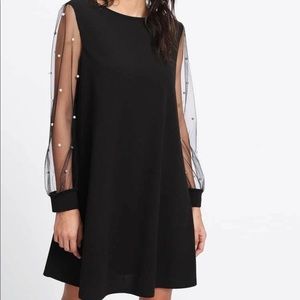 Black Dress, sheer sleeve w pearl detail SHEIN L